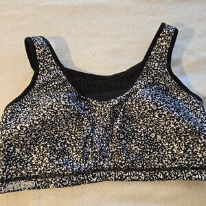 Glamorise 38DD SPORT Elite Performance Cami Bra Black White Splatter Polka Dot